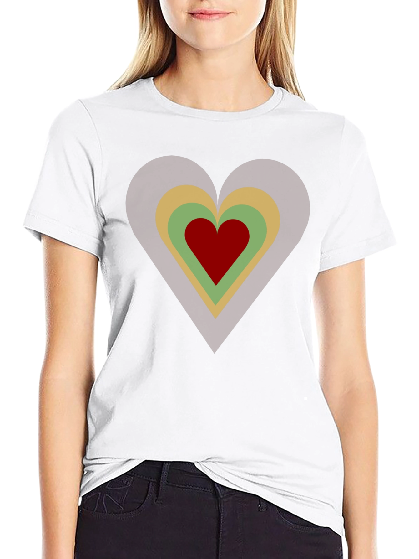 Retro Heart Graphic Tee - Black Cotton Casual T-Shirt