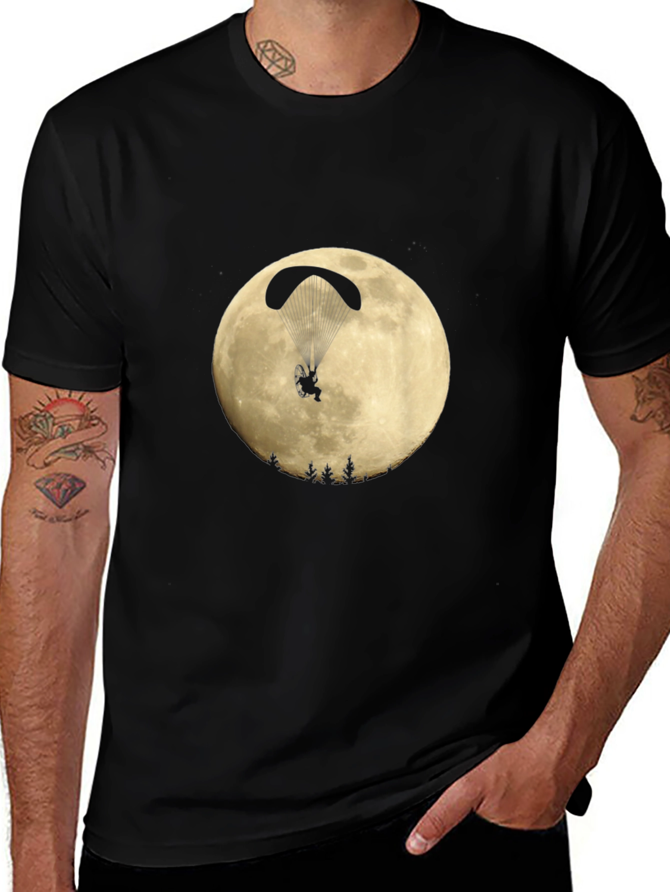 Paragliding Moon Graphic Black T-Shirt