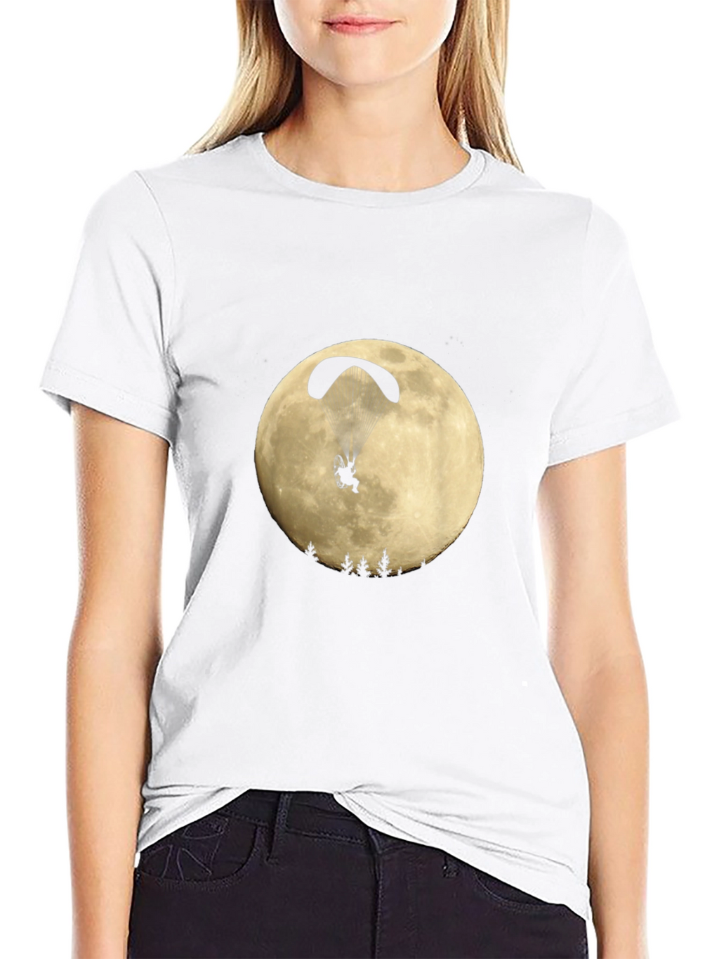 Paragliding Moon Graphic Black T-Shirt