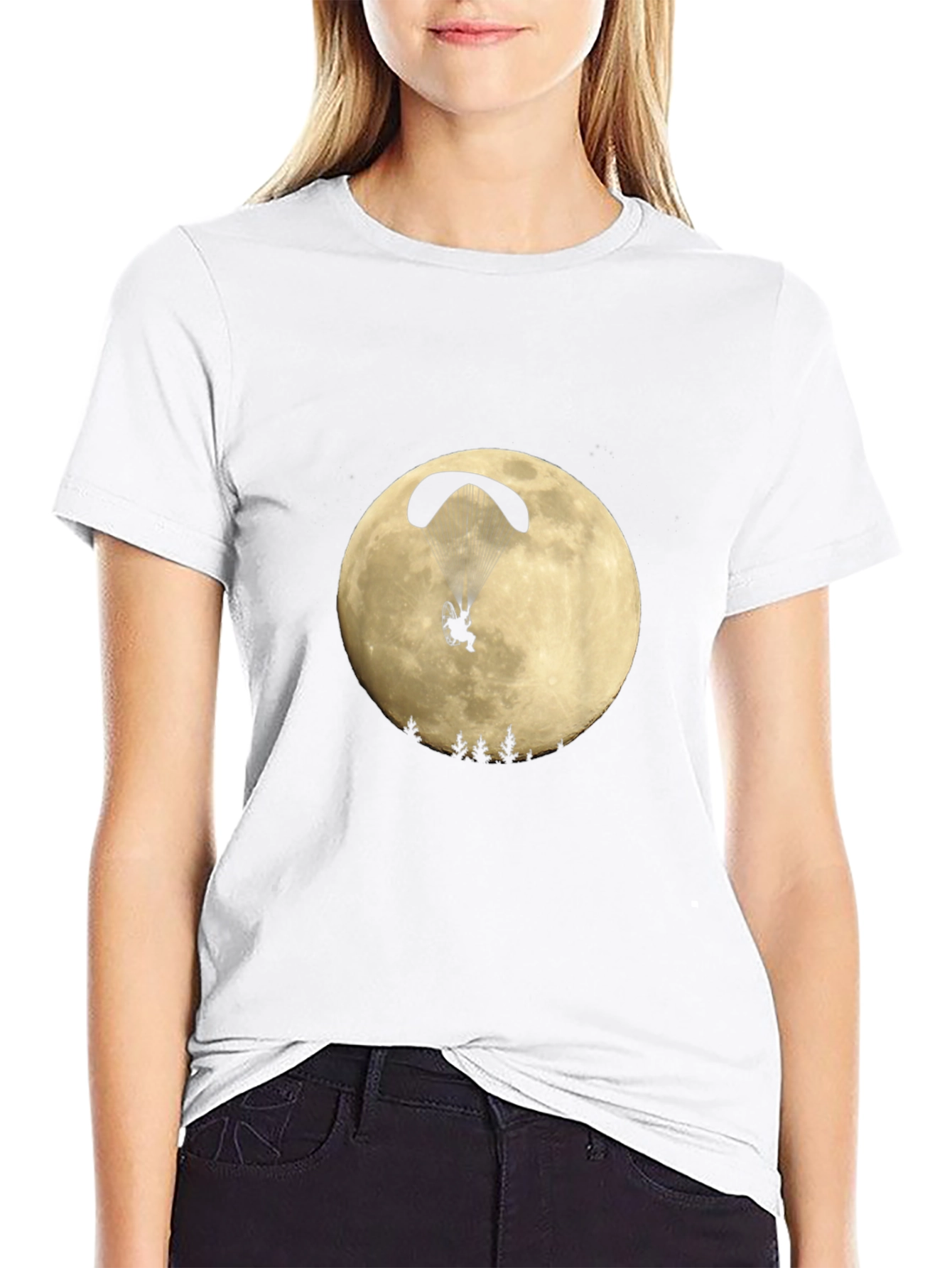 Paragliding Moon Graphic Black T-Shirt