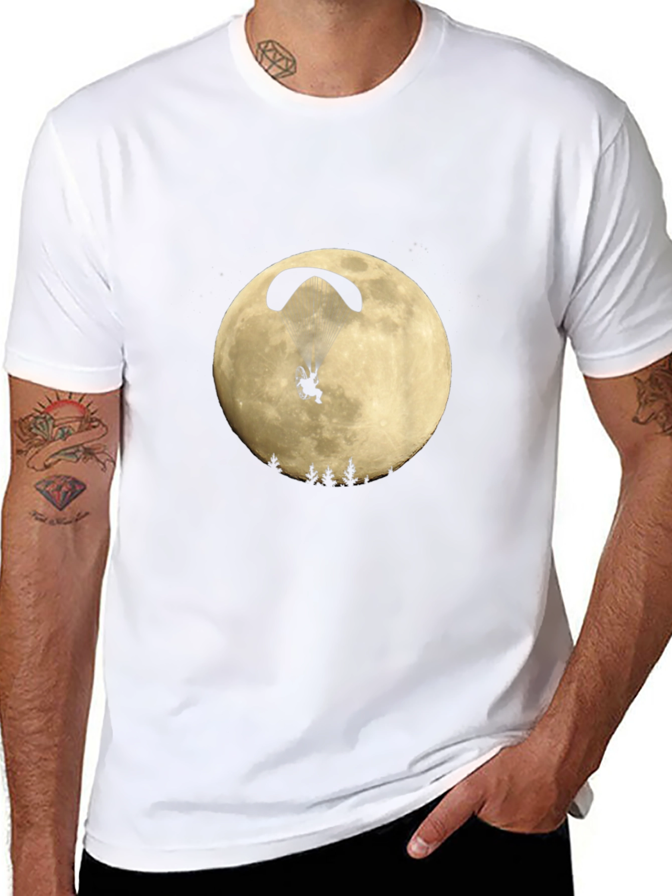 Paragliding Moon Graphic Black T-Shirt