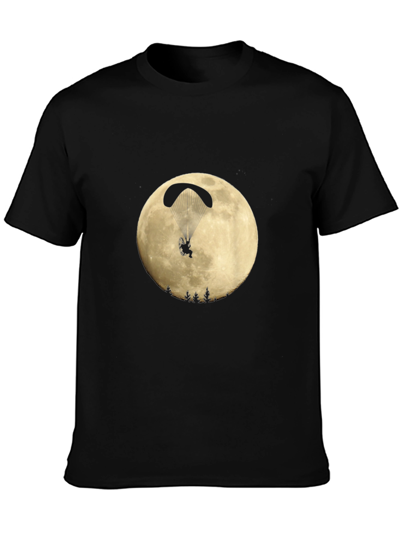 Paragliding Moon Graphic Black T-Shirt
