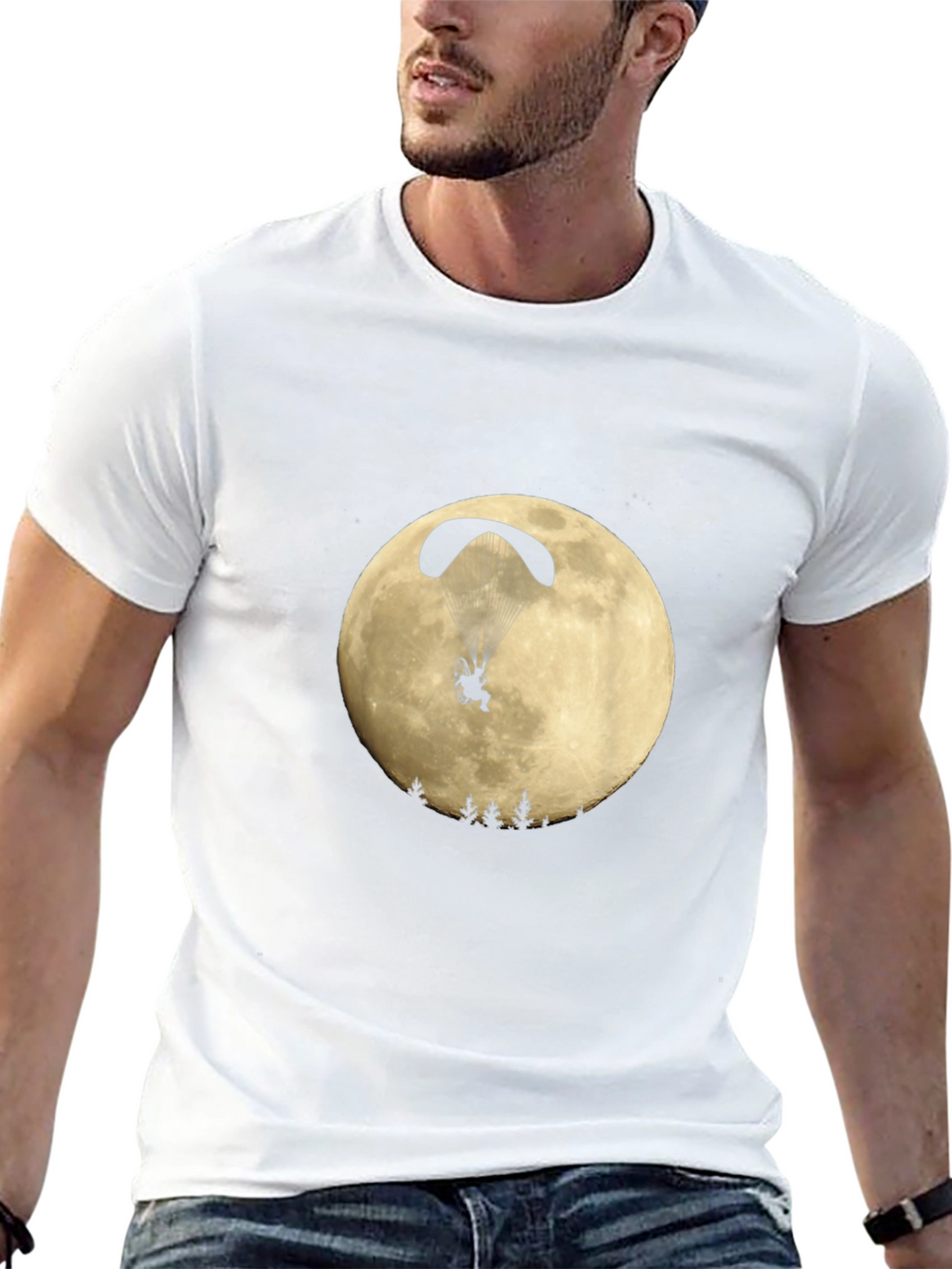 Paragliding Moon Graphic Black T-Shirt