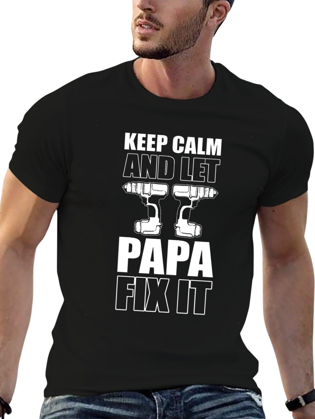Keep Calm Papa Fix It Black T-Shirt