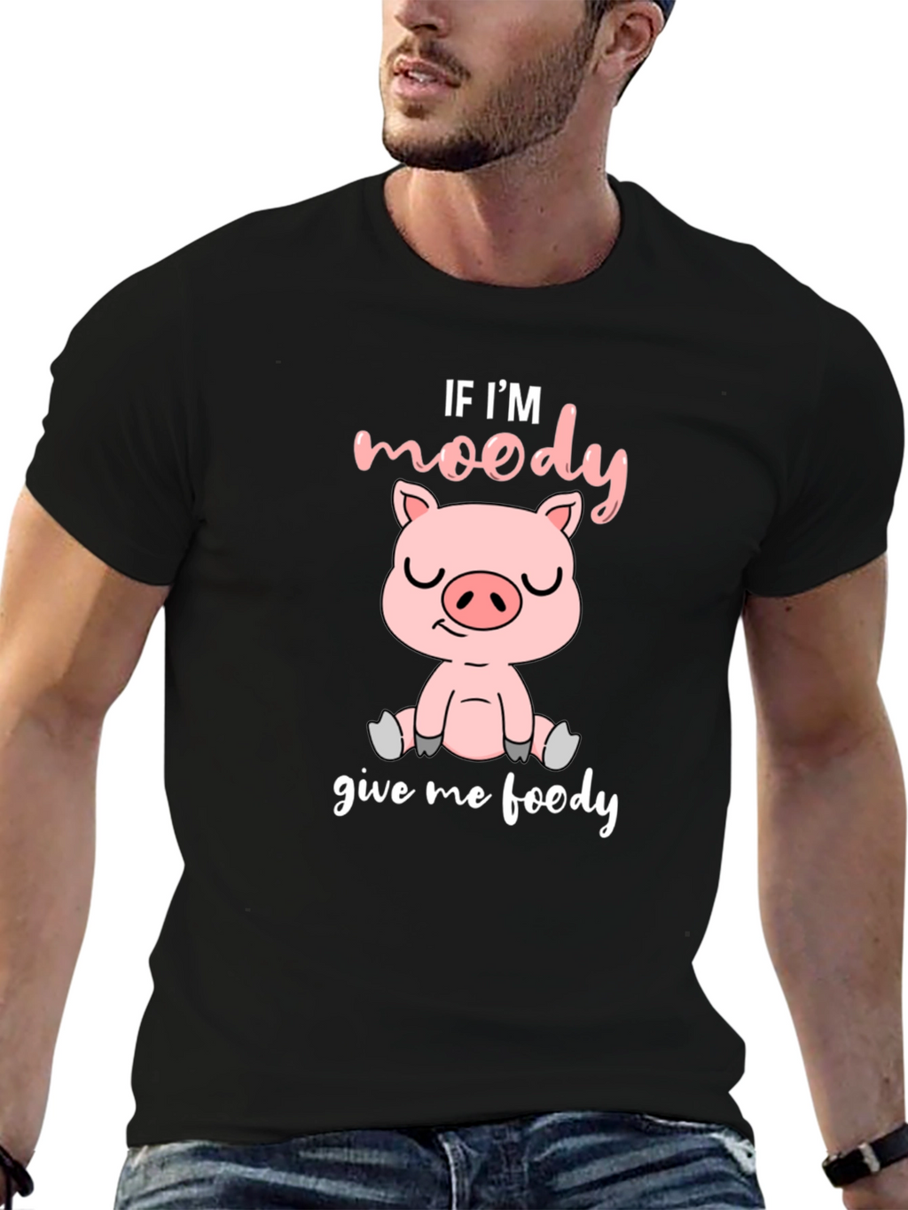 Moody Pig Black T-Shirt - Funny Animal Graphic Tee