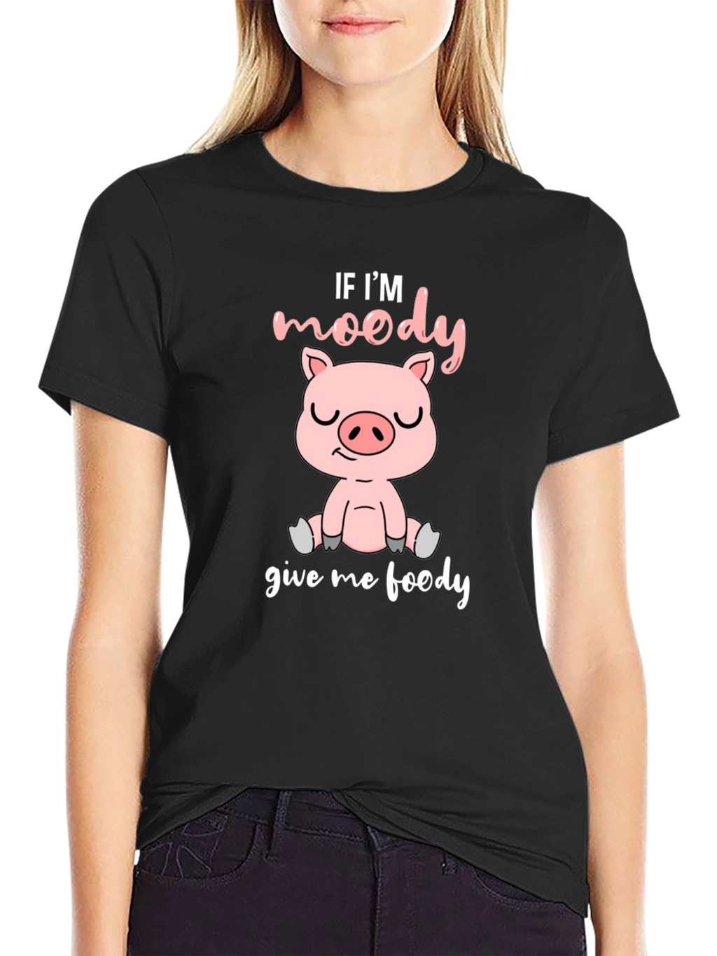 Moody Pig Black T-Shirt - Funny Animal Graphic Tee