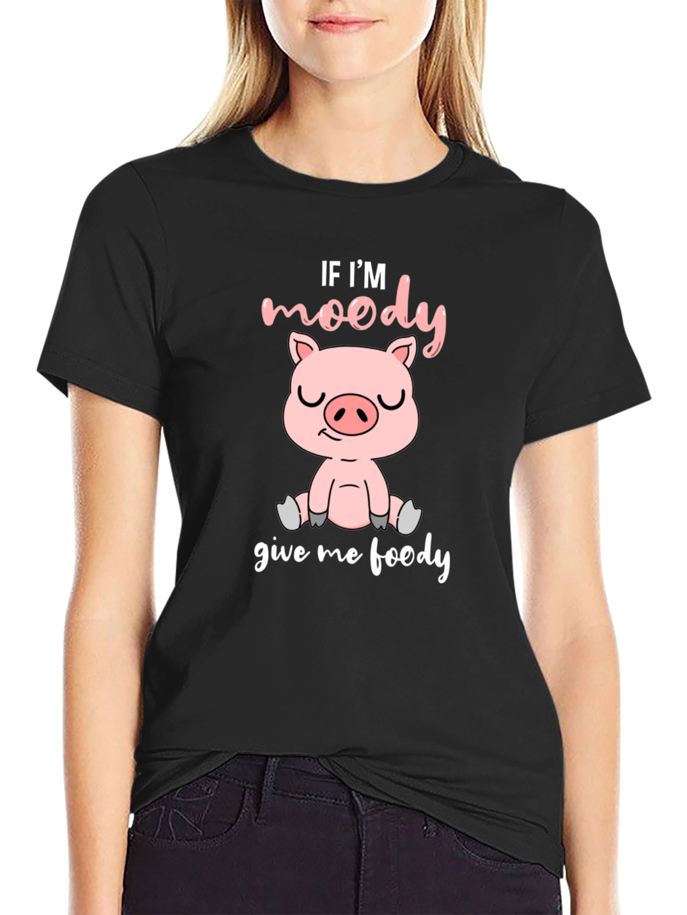 Moody Pig Black T-Shirt - Funny Animal Graphic Tee