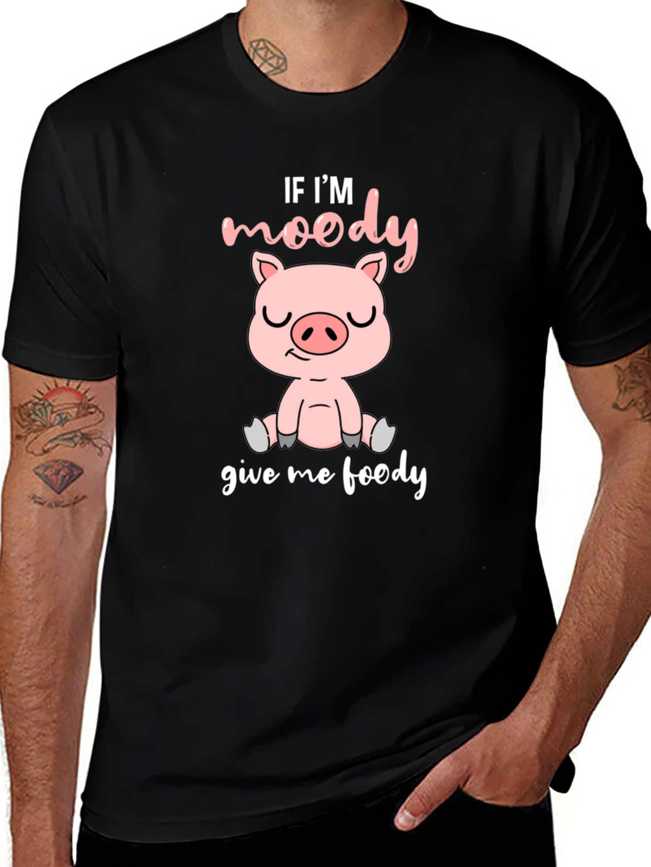 Moody Pig Black T-Shirt - Funny Animal Graphic Tee