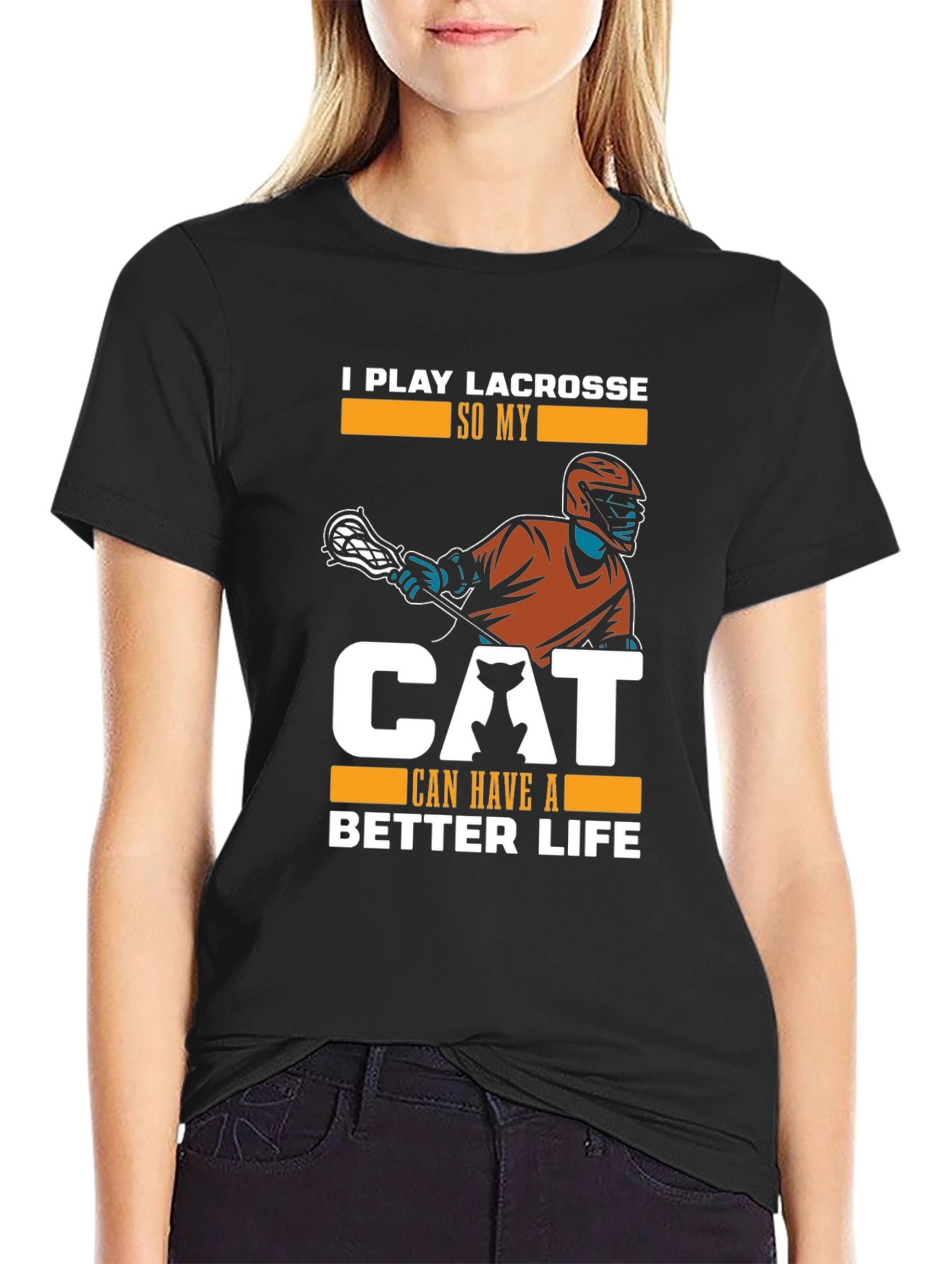Lacrosse & Cat Lover Black T-Shirt