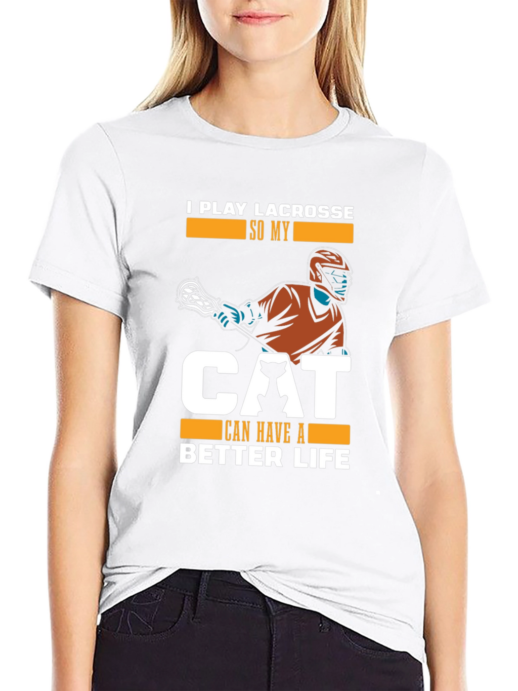 Lacrosse & Cat Lover Black T-Shirt