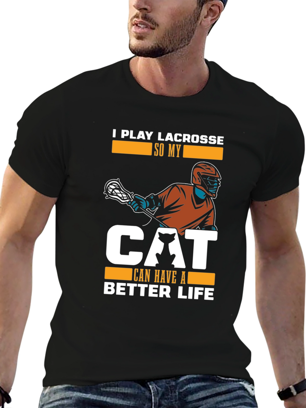 Lacrosse & Cat Lover Black T-Shirt