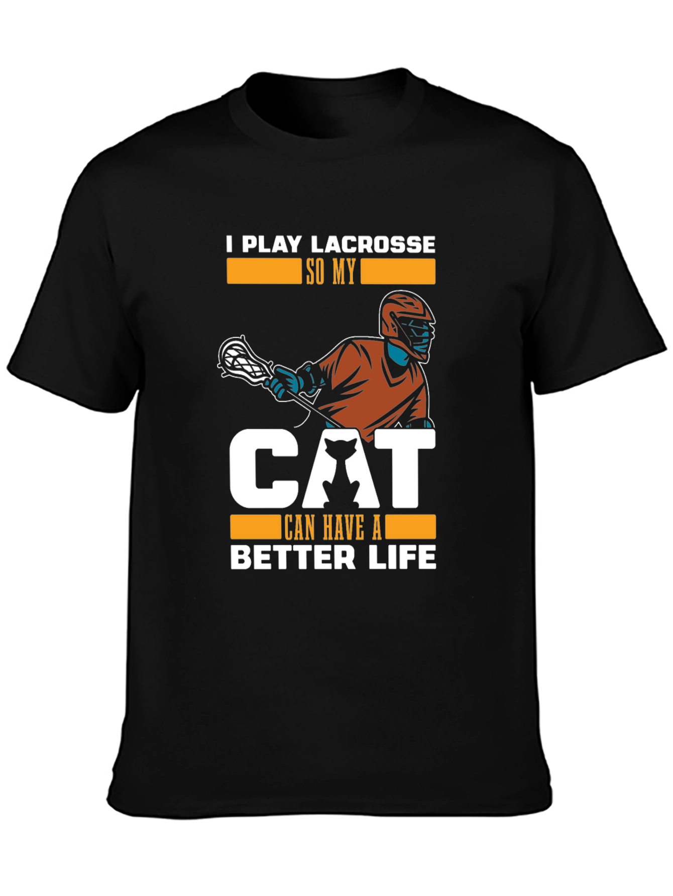 Lacrosse & Cat Lover Black T-Shirt