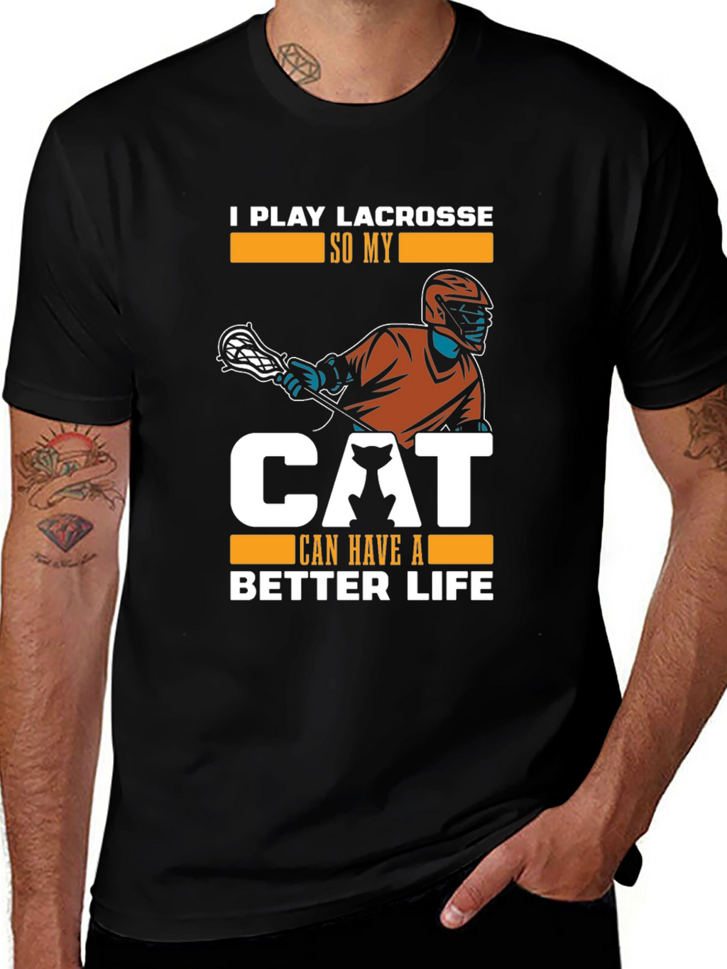 Lacrosse & Cat Lover Black T-Shirt