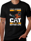 Lacrosse & Cat Lover Black T-Shirt