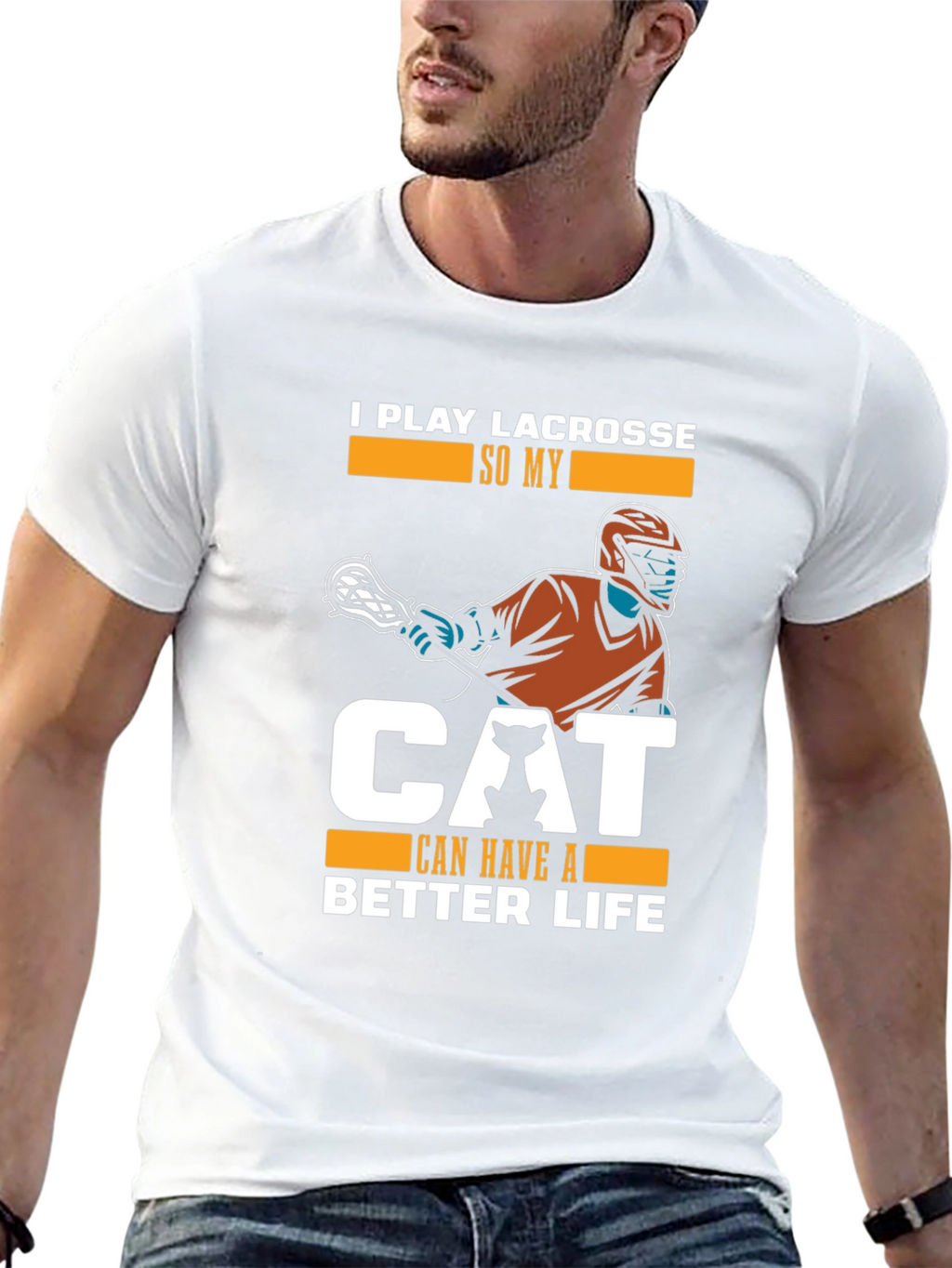 Lacrosse & Cat Lover Black T-Shirt