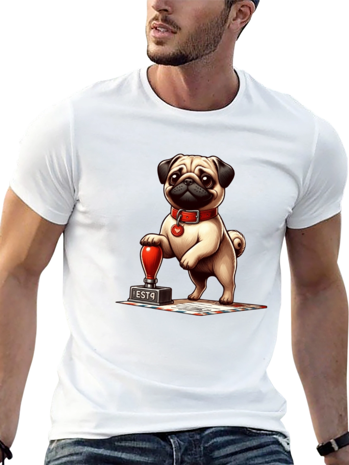 Pug with Stamp Graphic Tee