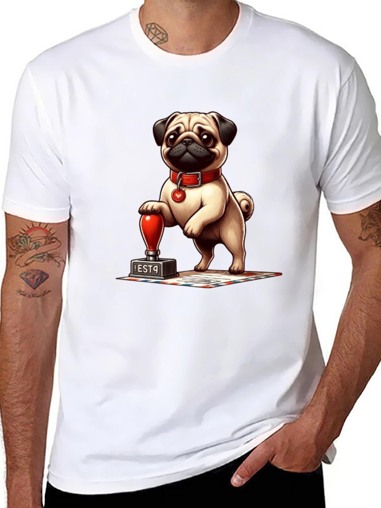 Pug with Stamp Graphic Tee