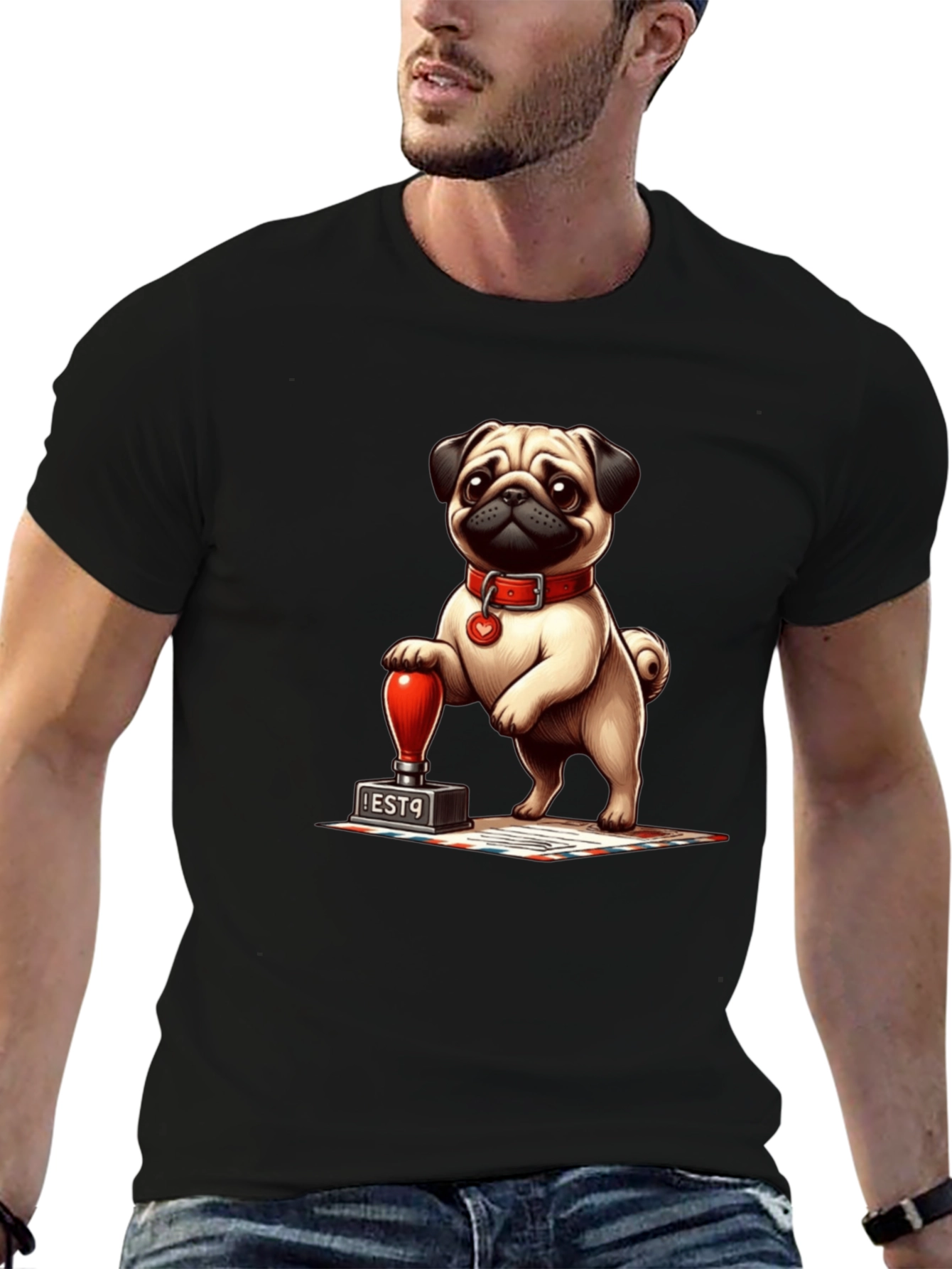 Pug with Stamp Graphic Tee