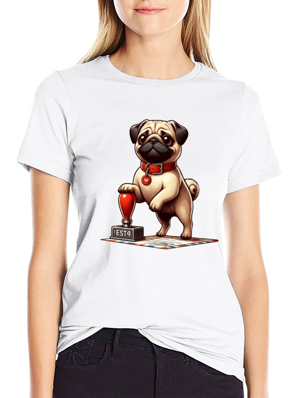 Pug with Stamp Graphic Tee