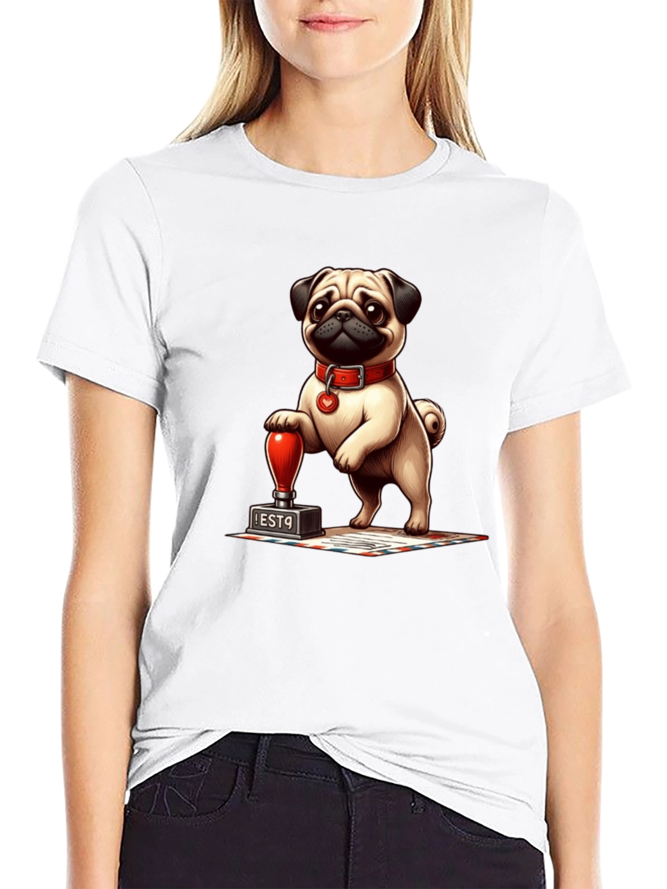 Pug with Stamp Graphic Tee