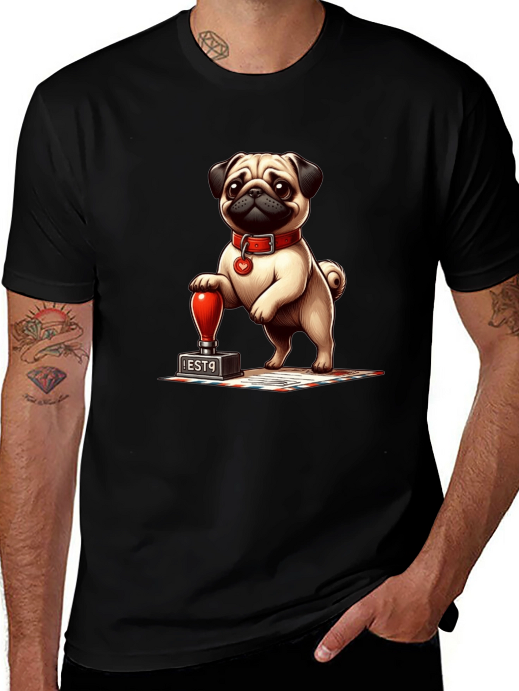 Pug with Stamp Graphic Tee