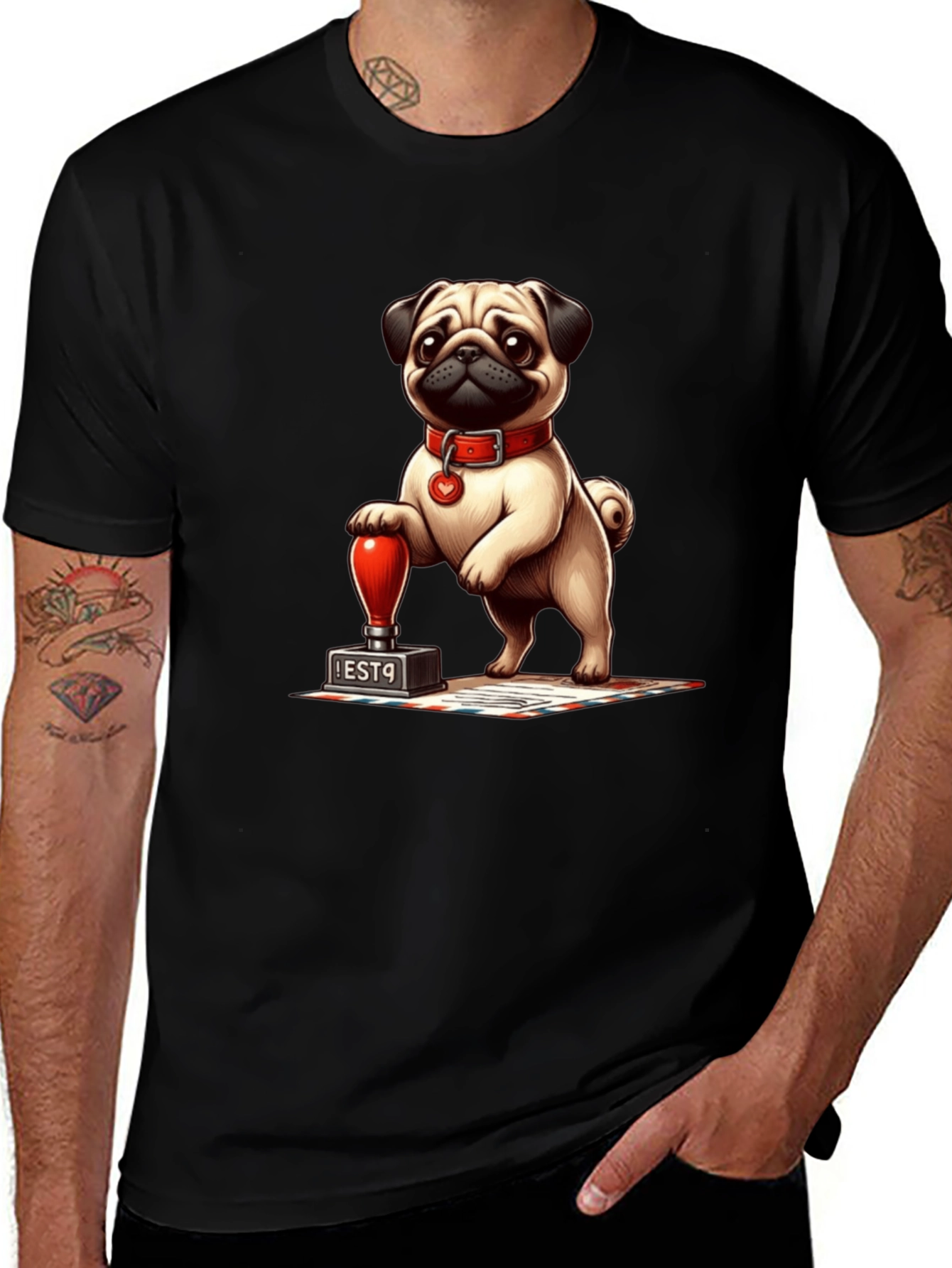 Pug with Stamp Graphic Tee