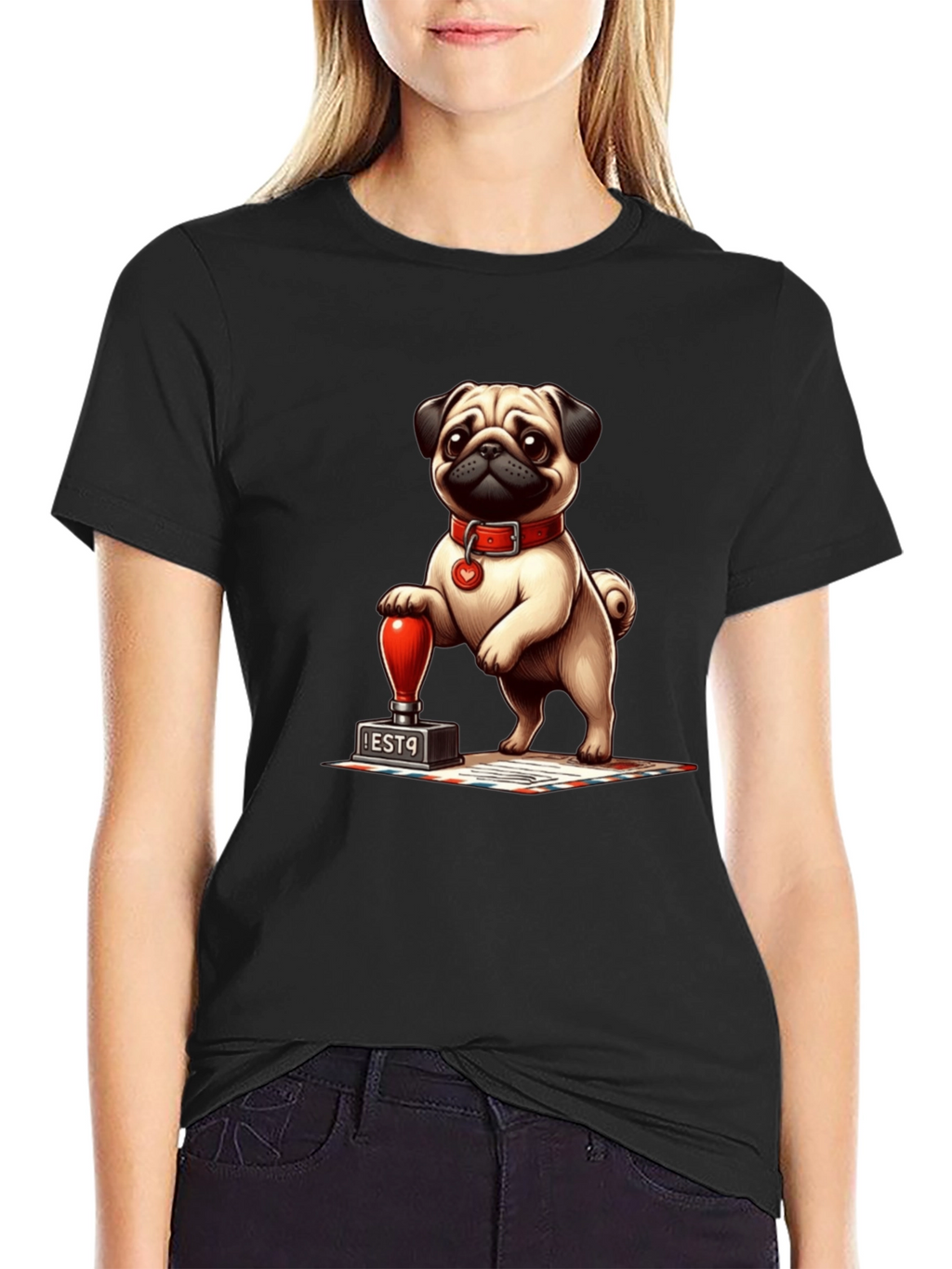 Pug with Stamp Graphic Tee