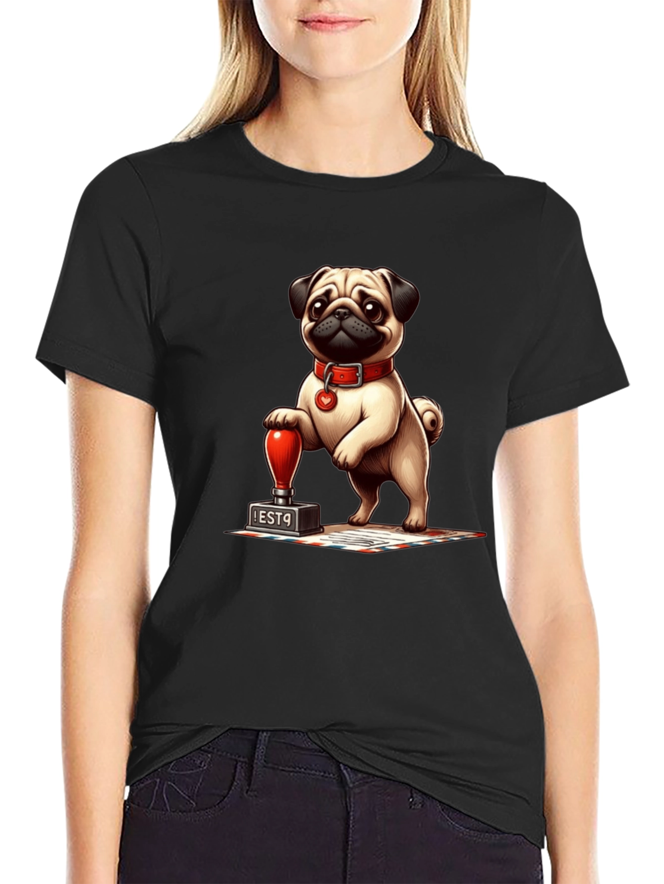 Pug with Stamp Graphic Tee