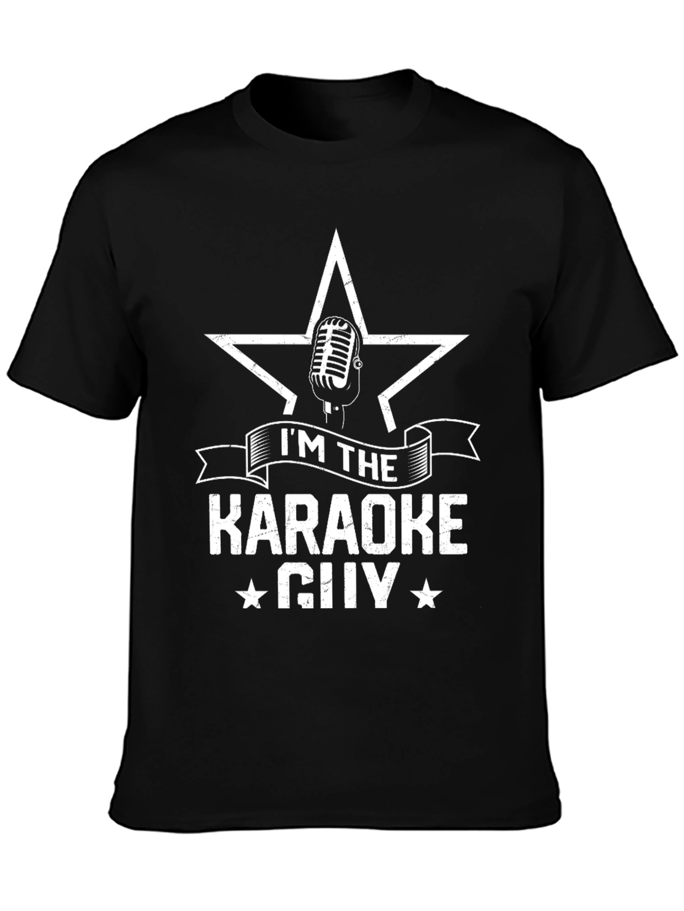 Karaoke Guy Star Microphone Black Graphic T-Shirt