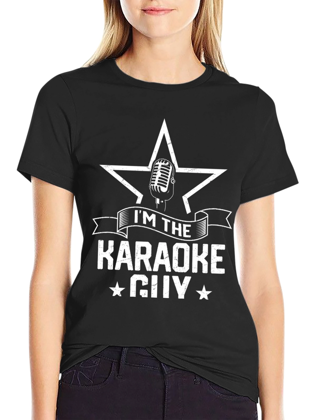 Karaoke Guy Star Microphone Black Graphic T-Shirt
