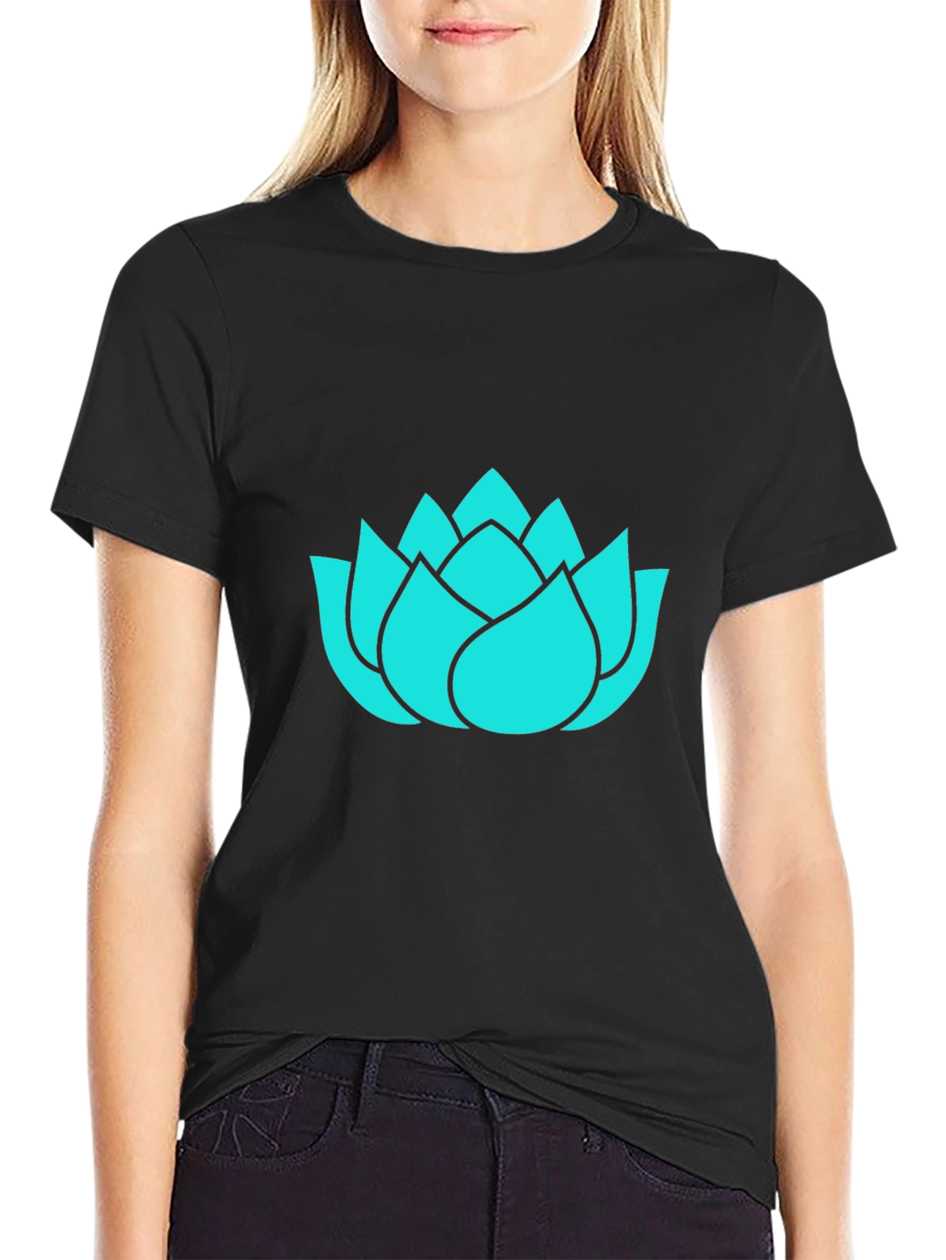 Lotus Flower Graphic Tee - Black Cotton T-Shirt