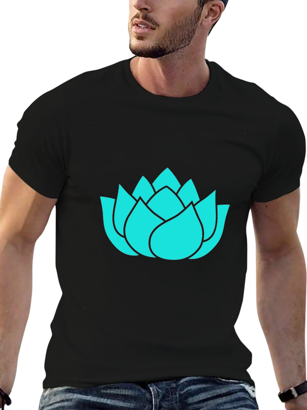 Lotus Flower Graphic Tee - Black Cotton T-Shirt