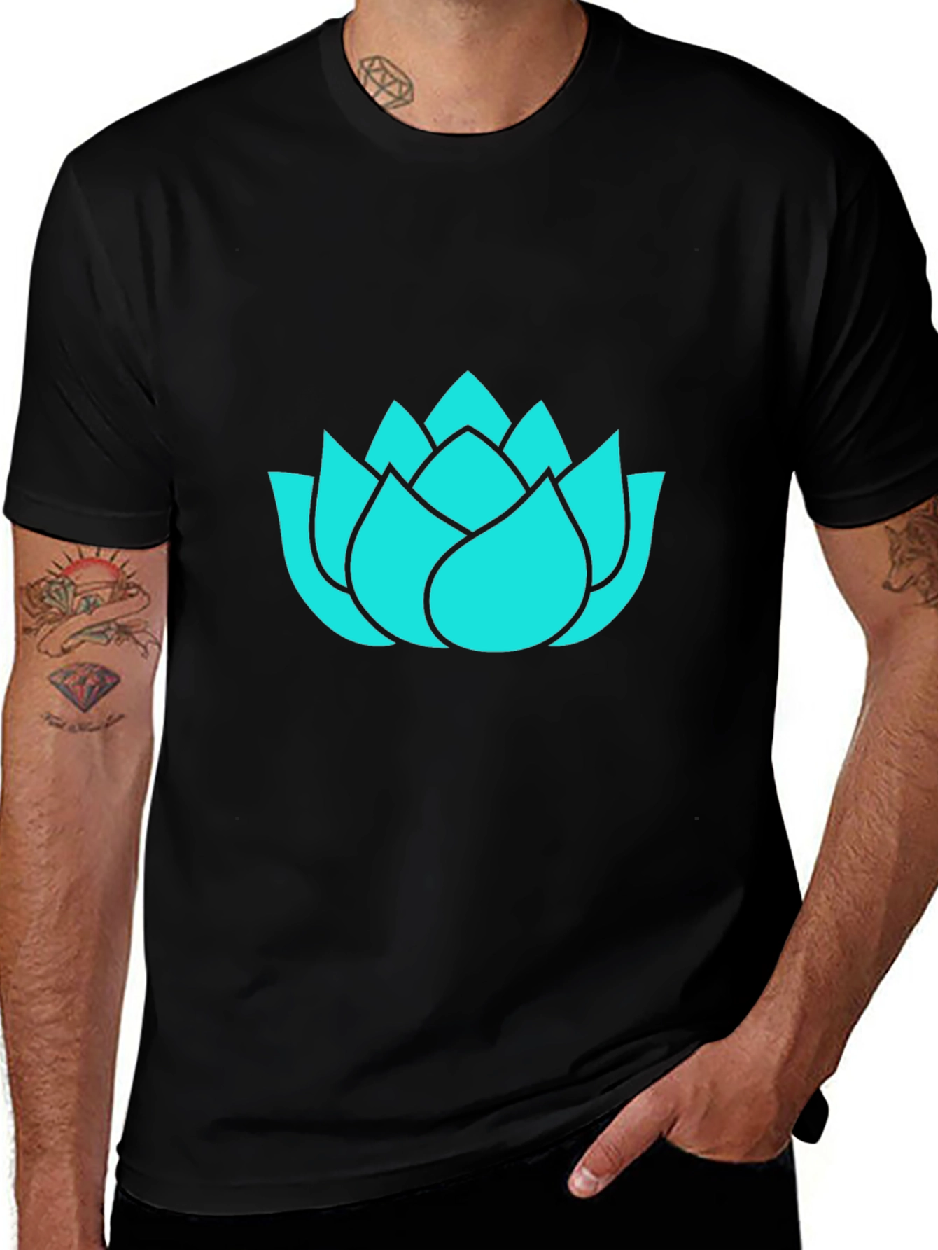 Lotus Flower Graphic Tee - Black Cotton T-Shirt