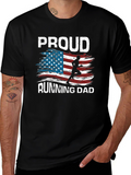 Proud Running Dad T-Shirt Patriotic USA Flag Runner Tee