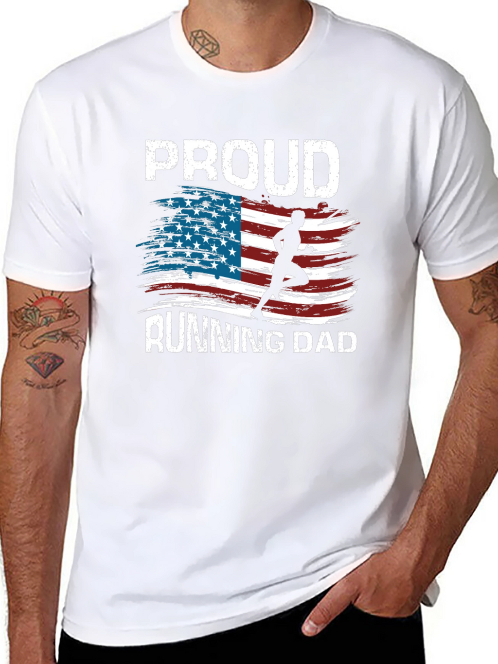 Proud Running Dad T-Shirt Patriotic USA Flag Runner Tee