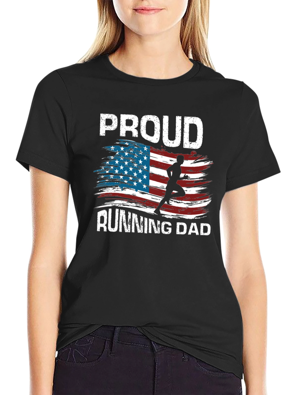 Proud Running Dad T-Shirt Patriotic USA Flag Runner Tee