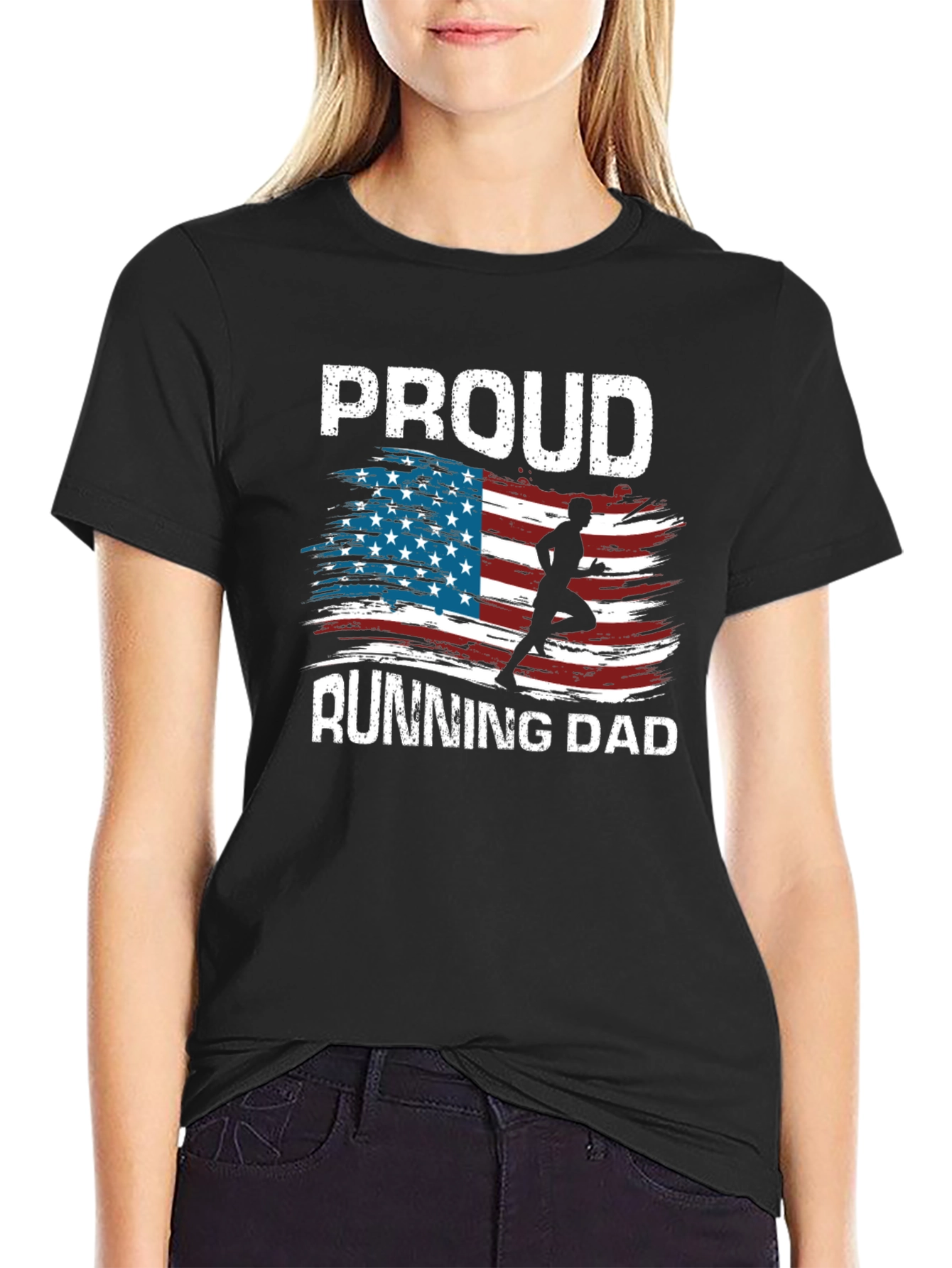 Proud Running Dad T-Shirt Patriotic USA Flag Runner Tee