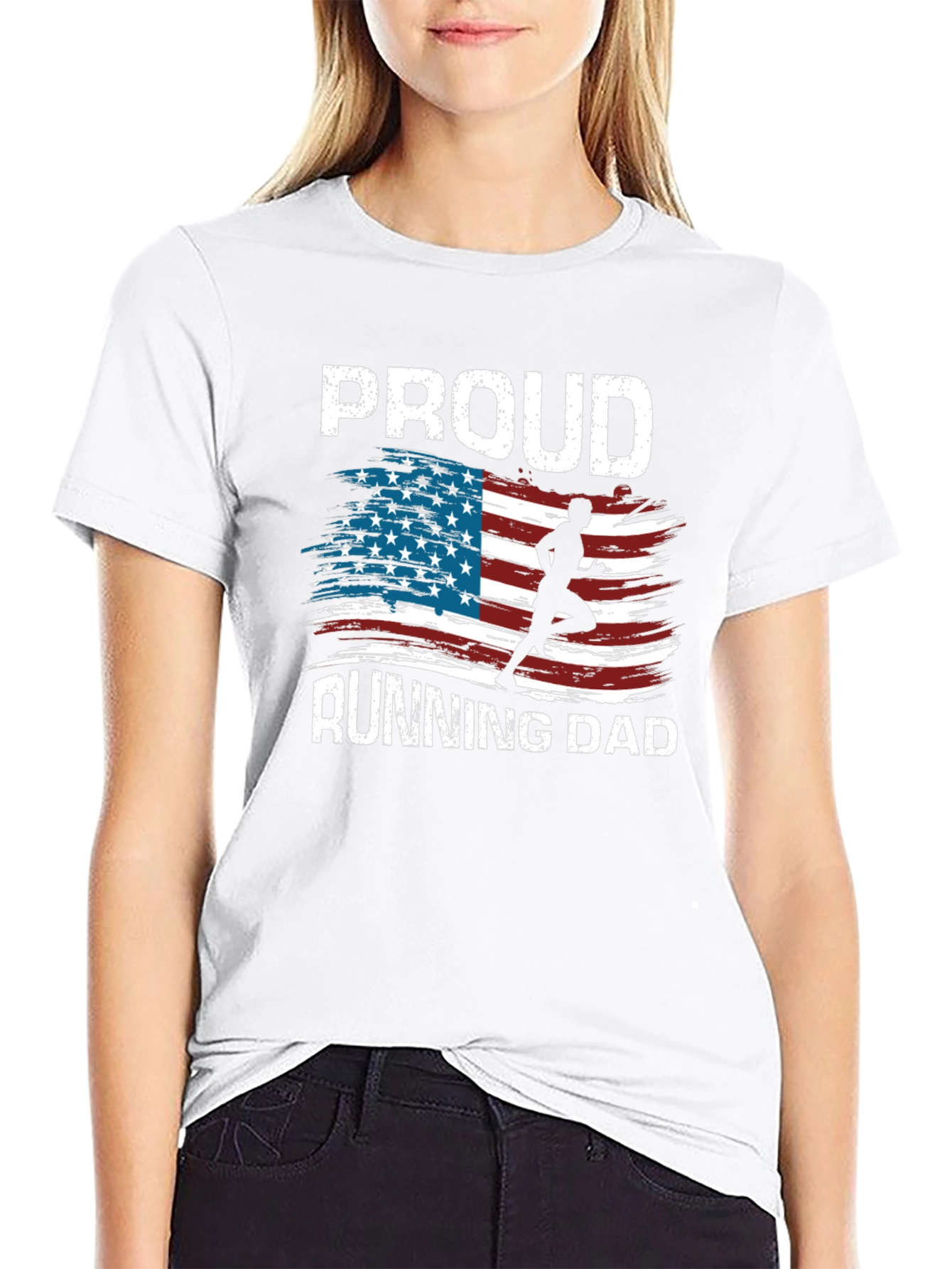 Proud Running Dad T-Shirt Patriotic USA Flag Runner Tee