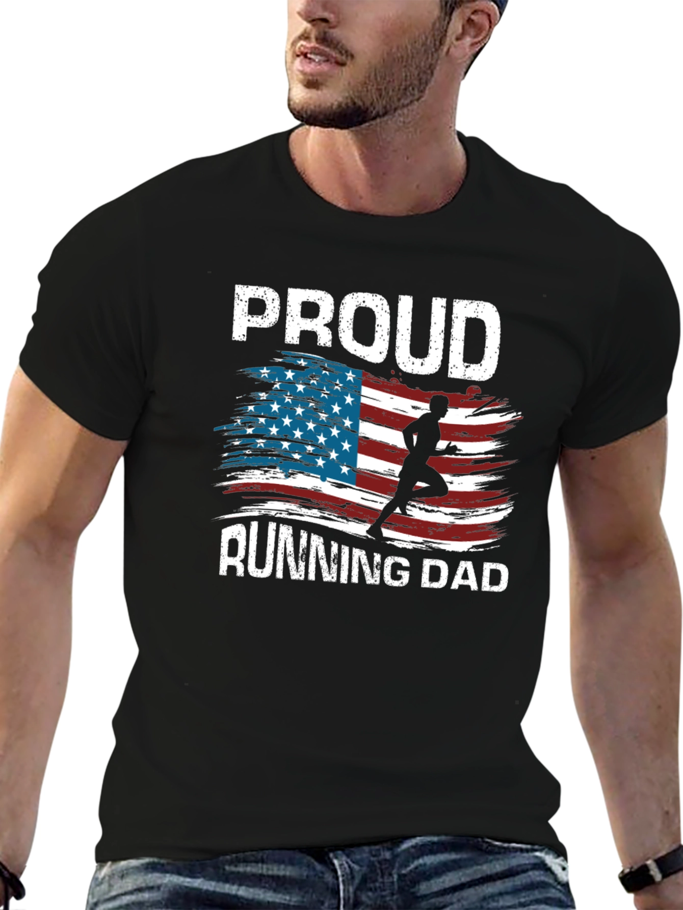 Proud Running Dad T-Shirt Patriotic USA Flag Runner Tee