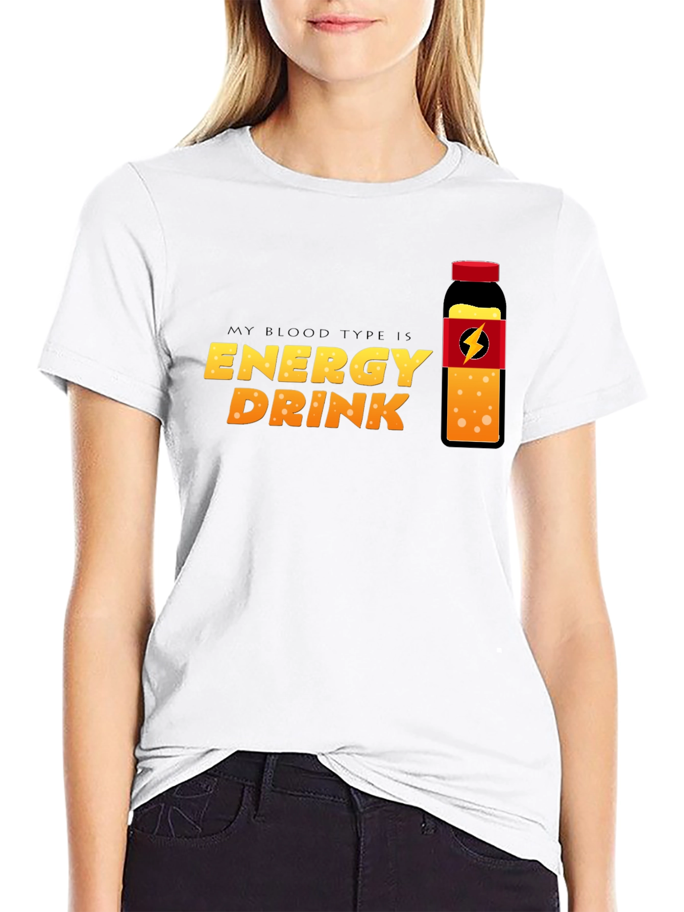 Energy Drink Blood Type T-Shirt - Black Crew Neck Tee