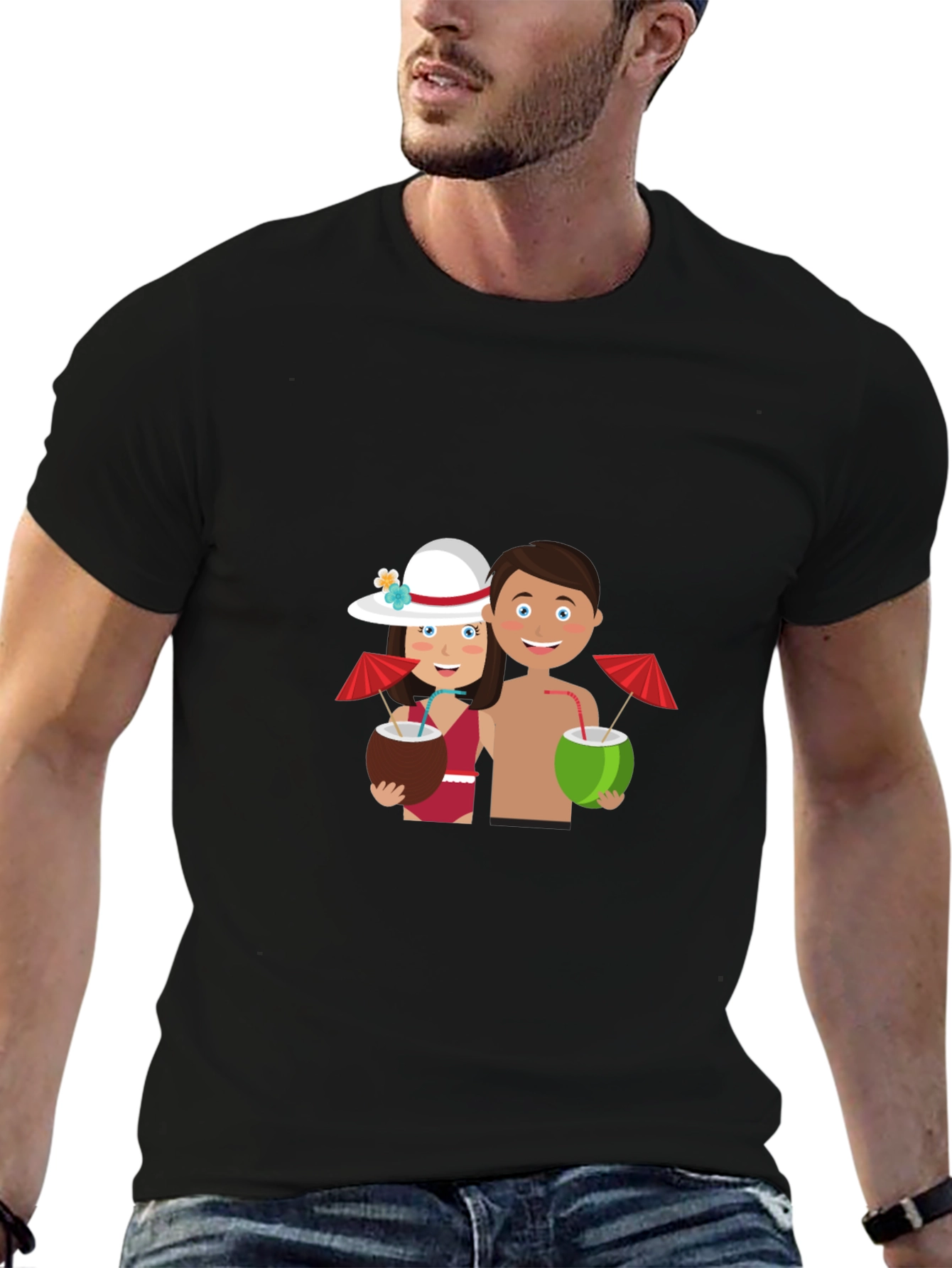 Tropical Getaway Graphic Tee - Black Casual Shirt