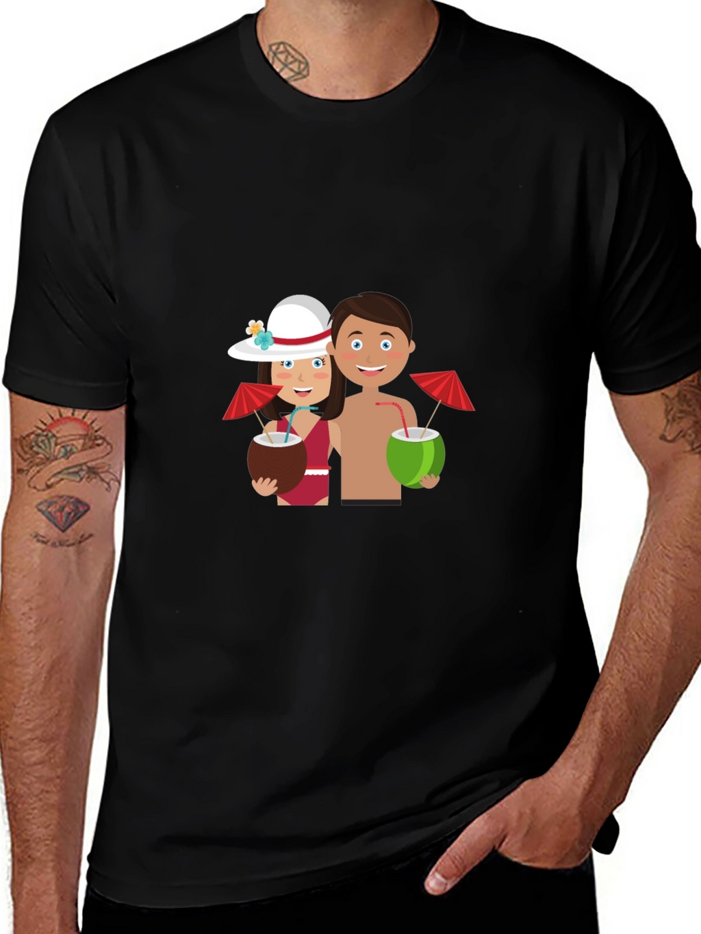 Tropical Getaway Graphic Tee - Black Casual Shirt