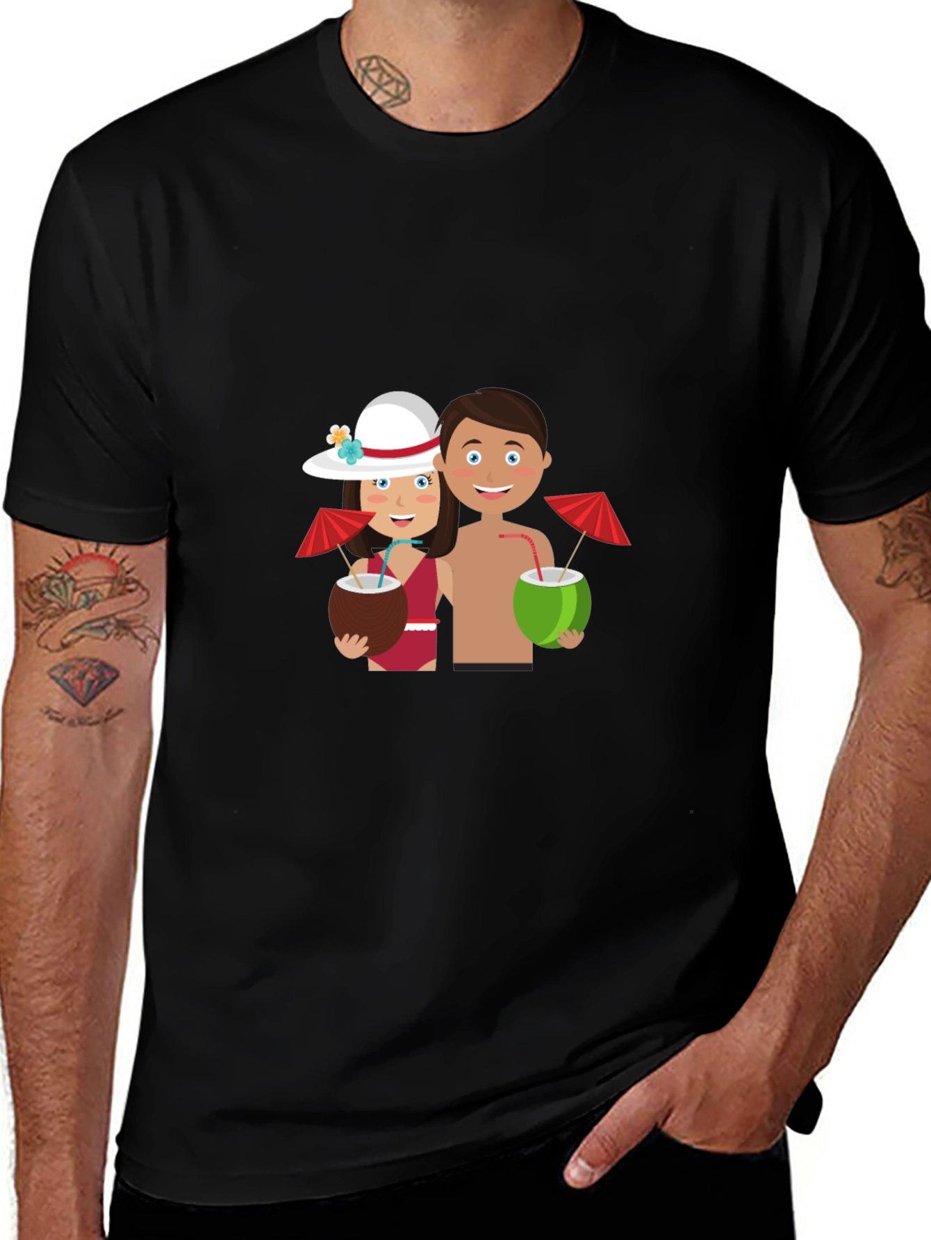 Tropical Getaway Graphic Tee - Black Casual Shirt