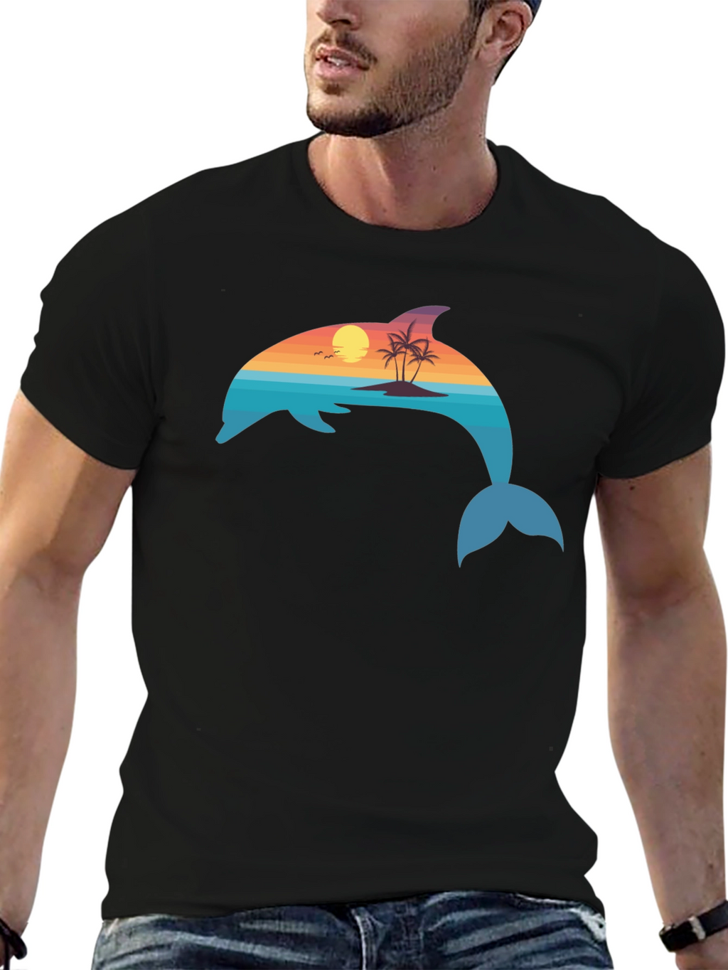 Dolphin Sunset Graphic T-Shirt - Coastal Vibes