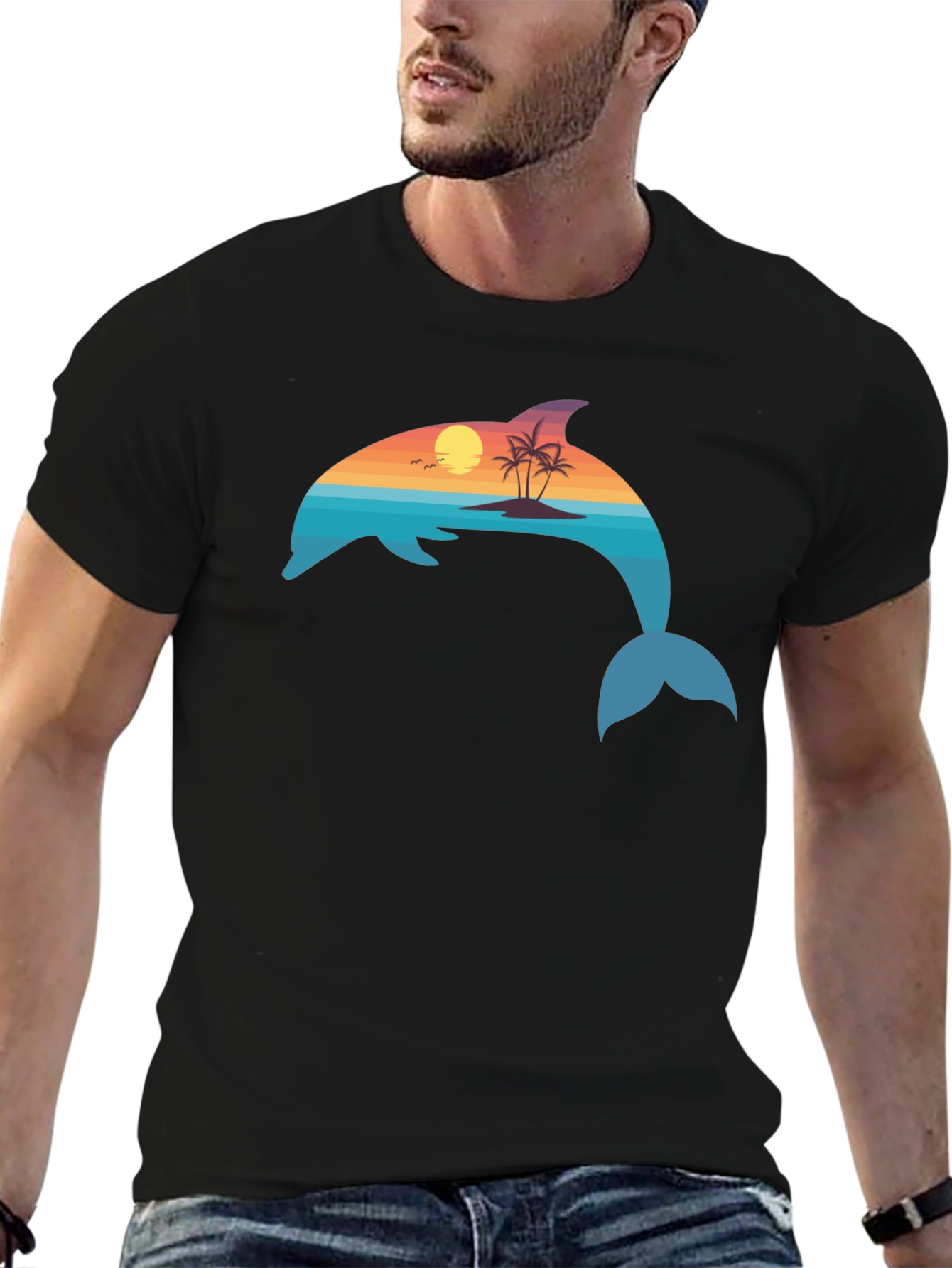 Dolphin Sunset Graphic T-Shirt - Coastal Vibes