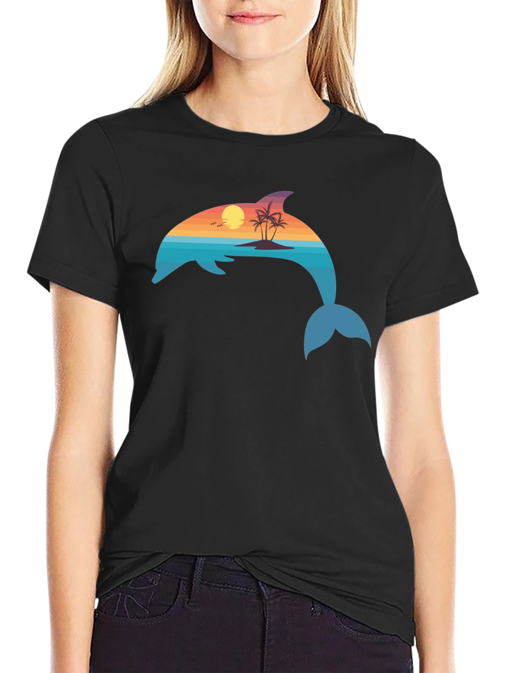 Dolphin Sunset Graphic T-Shirt - Coastal Vibes