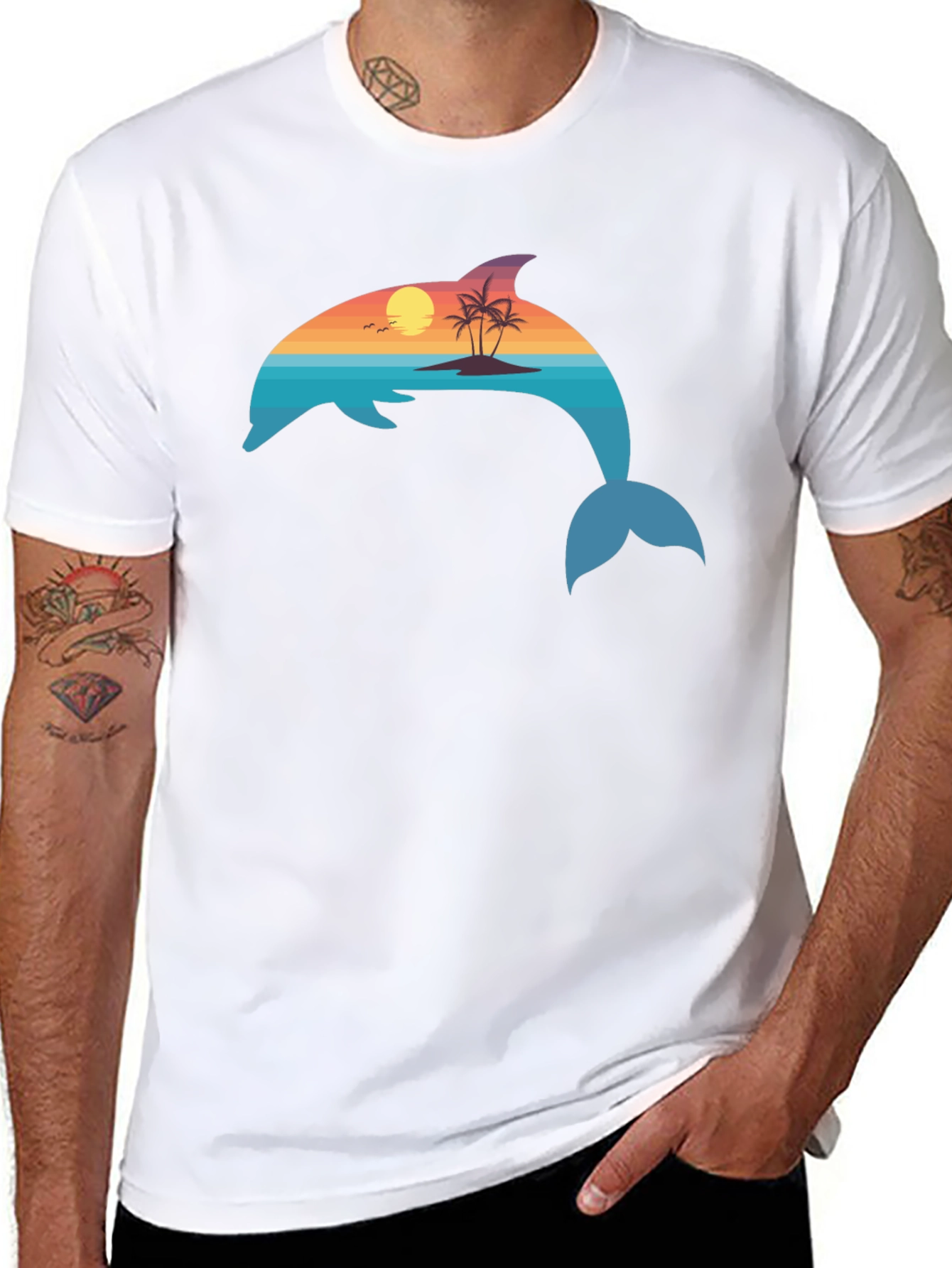 Dolphin Sunset Graphic T-Shirt - Coastal Vibes
