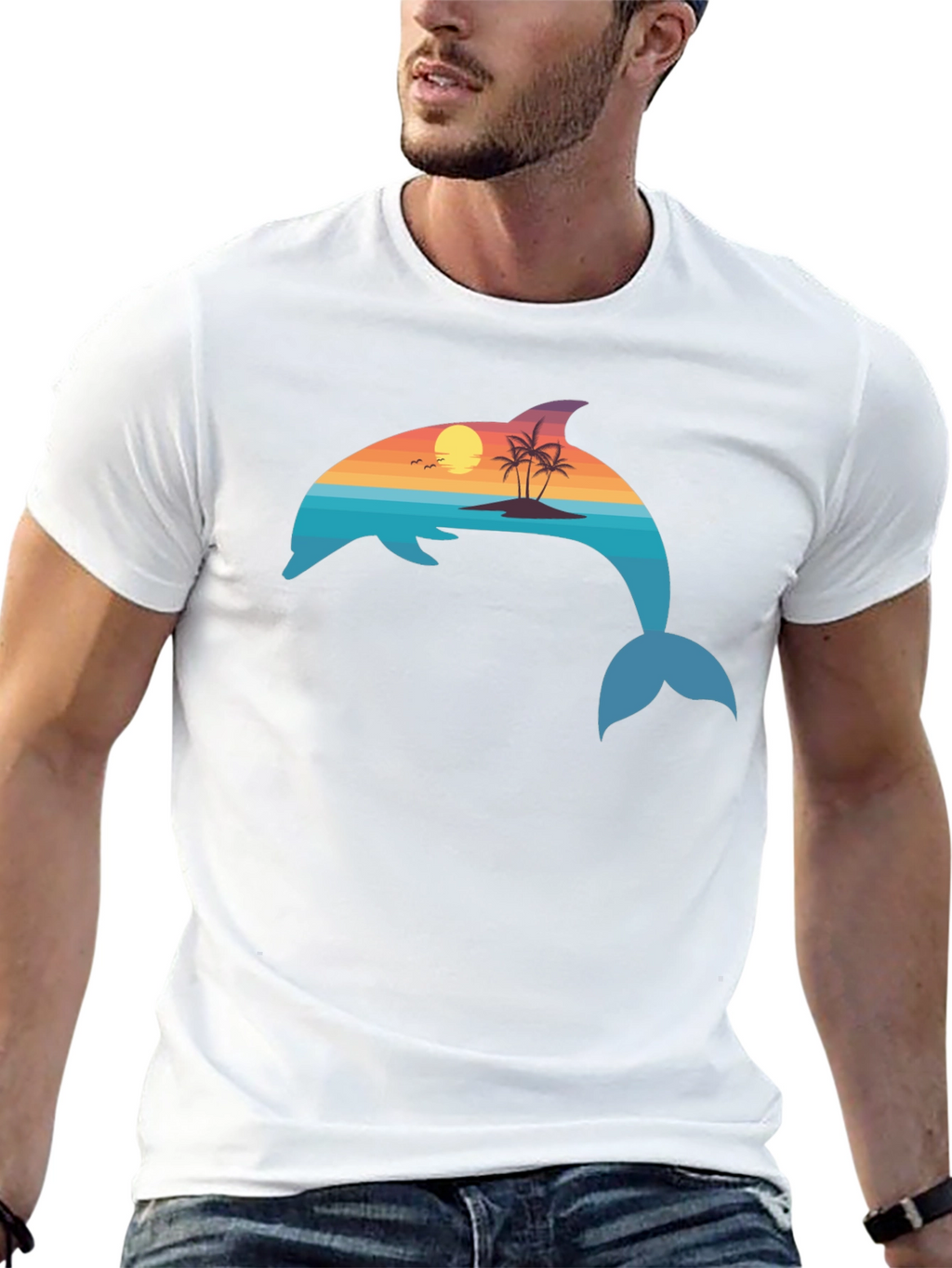 Dolphin Sunset Graphic T-Shirt - Coastal Vibes