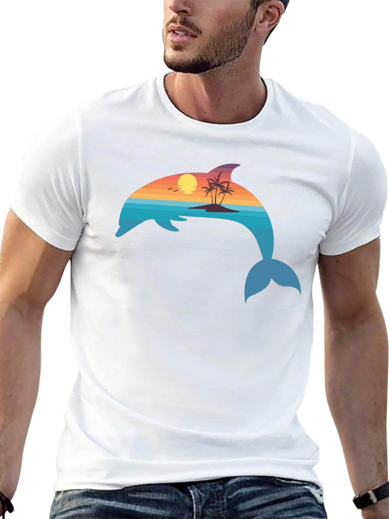 Dolphin Sunset Graphic T-Shirt - Coastal Vibes