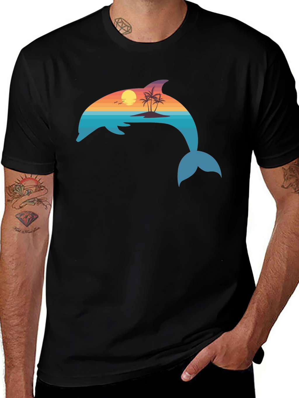 Dolphin Sunset Graphic T-Shirt - Coastal Vibes